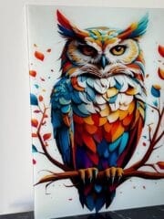 Colorful Owl Glass Wall Art | Vibrant Animal Illustration Print | UV on Tempered Glass | Modern Bird Decor | Boho Nature Home Accent - Image 2