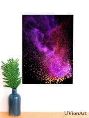 Chromaflare Abstract Wall Art – Vibrant UV Print on Tempered Glass – Purple and Orange Explosion Design – Bold Glass Art by UVionArt