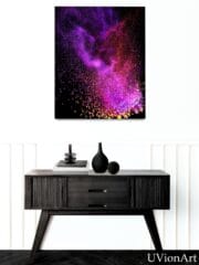 Chromaflare Abstract Wall Art – Vibrant UV Print on Tempered Glass – Purple and Orange Explosion Design – Bold Glass Art by UVionArt - Image 3