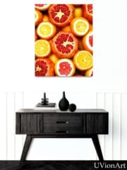 Citrus and Pomegranate Wall Art – Vibrant Fruit Kitchen Decor, Fresh Juicy Orange & Ruby Red Poster, UVionArt Print - Image 3