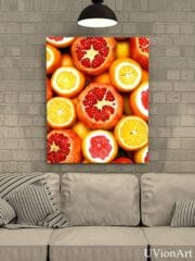 Citrus and Pomegranate Wall Art – Vibrant Fruit Kitchen Decor, Fresh Juicy Orange & Ruby Red Poster, UVionArt Print - Image 4