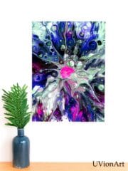 Vibrant Magenta & Indigo Fluid Art – Abstract Acrylic Pour Print, Eye-Catching Wall Decor, UVionArt Design