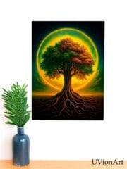 Tree of Life – Surreal Sacred Tree, Glowing Solar Ring Wall Poster, Mystical Nature Artwork for Home Decor by UVionArt
