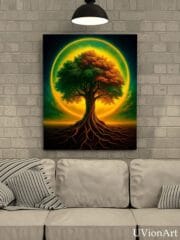 Tree of Life – Surreal Sacred Tree, Glowing Solar Ring Wall Poster, Mystical Nature Artwork for Home Decor by UVionArt - Image 4
