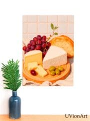 Le Petit Festin – Mediterranean Cheese and Wine Art Print, Still Life Kitchen Wall Decor, French Rustic Picnic Poster by UVionArt