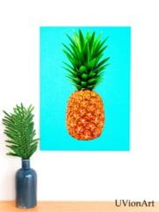 Tropical Azul – Pineapple Pop Art, Bright Kitchen Wall Decor, Kitchen Vibe, Colorful Fruit Artwork by UVionArt