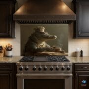 Chef Alligator Kitchen Backsplash – Humorous Animal Cooking kitchen Decor, UVionArt Whimsical Gator Print, Funny Backsplash