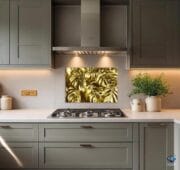 Gold Leaf Kitchen Backsplash – Tropical Glam Wall Panel, Elegant Backsplash, Luxurious Botanical Art by UVionArt - Image 3