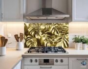 Gold Leaf Kitchen Backsplash – Tropical Glam Wall Panel, Elegant Backsplash, Luxurious Botanical Art by UVionArt - Image 4
