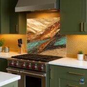 Earth Flow Kitchen Backsplash – Abstract Marble Texture Panel with Turquoise Accents by UVionArt - Image 2