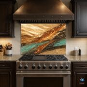 Earth Flow Kitchen Backsplash – Abstract Marble Texture Panel with Turquoise Accents by UVionArt - Image 3