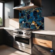 Midnight Marble Backsplash – Deep Blue & Gold Abstract Glass Panel for Modern Kitchens by UVionArt - Image 5