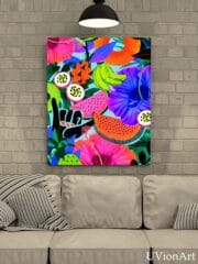 Tutti Frutti Tropical Backsplash – Colorful Glass Panel with Exotic Fruits & Flowers by UVionArt - Image 3