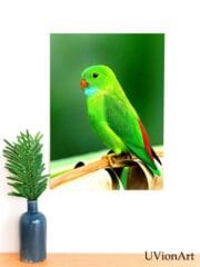 Verdalino Tropical Parrot Wall Art – Vibrant Green Bird UV Printed on Glass by UVionArt