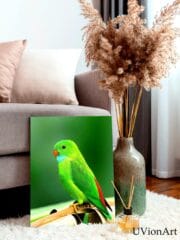Verdalino Tropical Parrot Wall Art – Vibrant Green Bird UV Printed on Glass by UVionArt - Image 2