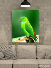 Verdalino Tropical Parrot Wall Art – Vibrant Green Bird UV Printed on Glass by UVionArt - Image 4