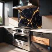 Black and Gold Marble Glass Backsplash – Luxury UV Printed Kitchen Wall Panel | Tempered Glass Art by UVionArt - Image 4