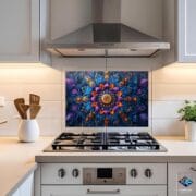 Colorful Mandala Flower Glass Backsplash – UV Printed Tempered Glass for Kitchen Decor | Boho Spiritual Art Panel