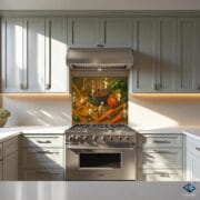 Tiny Chefs Kitchen Glass Backsplash – Whimsical Cooking Scene on Tempered Glass | Pastel Art UV Printed Panel by UVionArt - Image 5