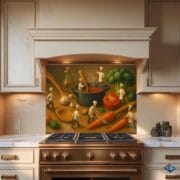Tiny Chefs Kitchen Glass Backsplash – Whimsical Cooking Scene on Tempered Glass | Pastel Art UV Printed Panel by UVionArt - Image 4