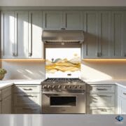 Gold Landscape Kitchen Backsplash | Tempered Glass UV Print | Heat Resistant Tempered Glass Panel | Easy Clean Modern Stove Splashback - Image 5