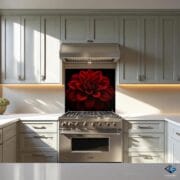 Red Dahlia Flower Glass Backsplash | UV Printed Kitchen Panel | Black Background | Heat Resistant Tempered Glass backsplash | Easy to Clean - Image 5