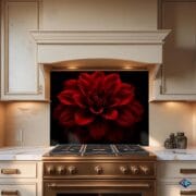 Red Dahlia Flower Glass Backsplash | UV Printed Kitchen Panel | Black Background | Heat Resistant Tempered Glass backsplash | Easy to Clean - Image 4