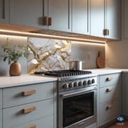 White & Gold Glass Kitchen Backsplash | 3D Crystal Effect | UV Printed Tempered Glass | Heat Resistant Splashback | Luxury Wall Art - Image 4