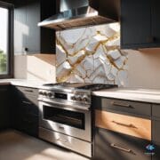 White & Gold Glass Kitchen Backsplash | 3D Crystal Effect | UV Printed Tempered Glass | Heat Resistant Splashback | Luxury Wall Art - Image 5