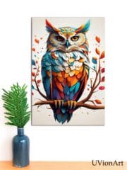 Colorful Owl Glass Wall Art | Vibrant Animal Illustration Print | UV on Tempered Glass | Modern Bird Decor | Boho Nature Home Accent