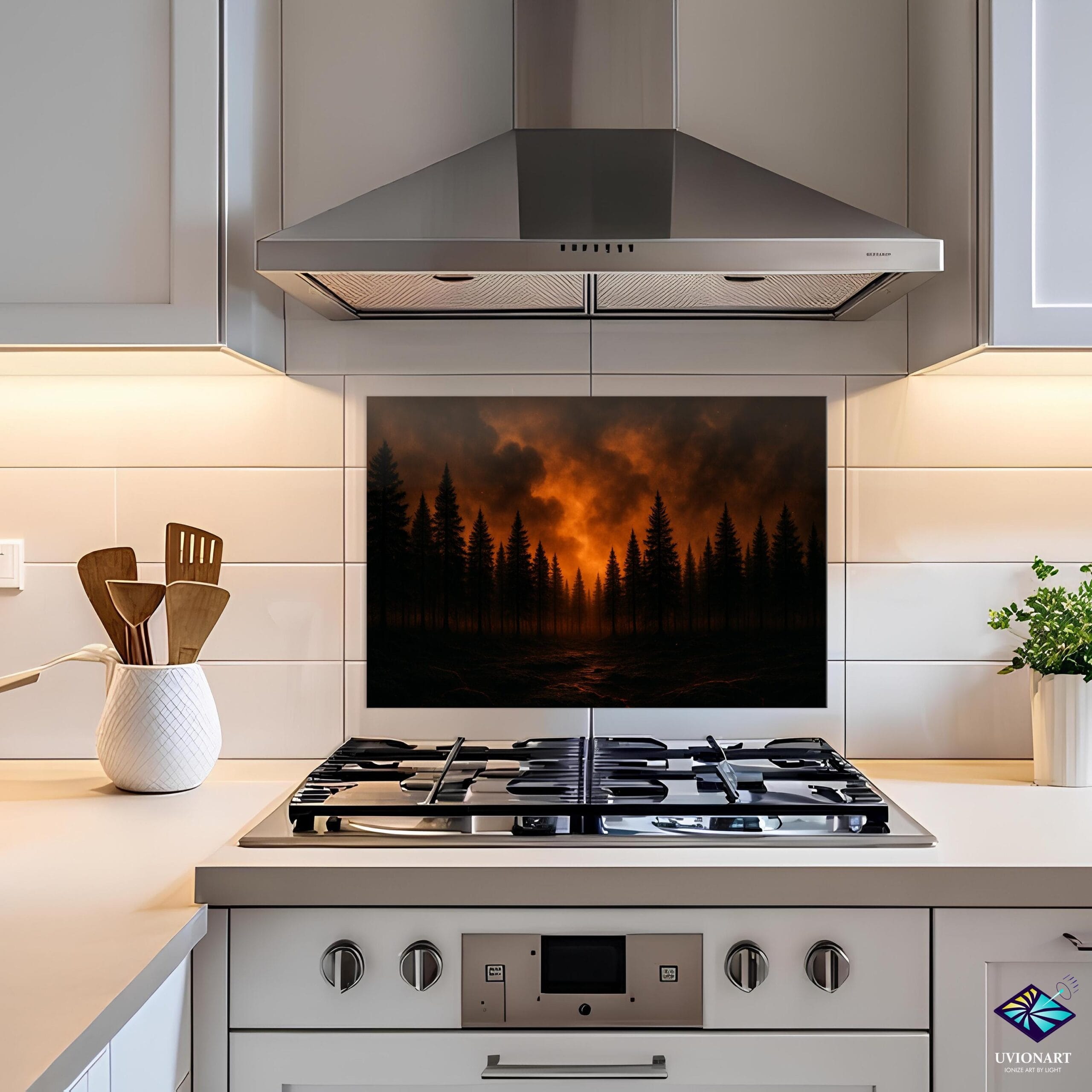 il_fullxfull.7013856652_rlsq.jpg Dark Forest Kitchen Backsplash | Tempered Glass Wall Panel | UV Printed Woodland Art | Moody Nature Decor | Heat-Resistant Panel - Image 1