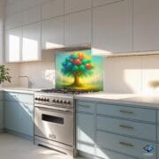 Colorful Tree Kitchen Backsplash | UV Printed Glass Panel | Vibrant Nature Wall Art | Tempered Glass Stove Splashback | Boho Kitchen Decor - Image 5