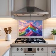 Rainbow Mountain Kitchen Backsplash | UV Printed Glass Panel | Vibrant Landscape Stove Splashback | Colorful Boho Wall Art