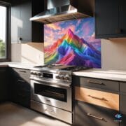 Rainbow Mountain Kitchen Backsplash | UV Printed Glass Panel | Vibrant Landscape Stove Splashback | Colorful Boho Wall Art - Image 2
