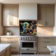 Cute Alien Kitchen Backsplash | UV Glass Stove Splash Guard | Whimsical Cooking Decor | Playful Space Chef Wall Art Panel - Image 10