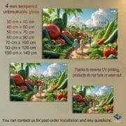 Whimsical Vegetable Garden Backsplash | Kids Walking in Giant Veggie Field | UV Printed Glass Kitchen Wall Art Panel - Image 2