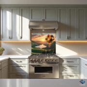 Fruit Balloon Glass Backsplash | Colorful UV Printed Kitchen Panel | Whimsical Nature Scene with Sunset & Fruit Hot Air Balloon by UVionArt - Image 8