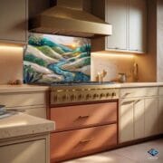 Mosaic Landscape Glass Backsplash | River and Hills Art Panel | Tempered UV Printed Kitchen Panel | Elegant Backsplash by UVionArt - Image 6