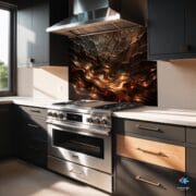 Copper Flow Abstract Glass Backsplash | UV Printed Tempered Glass Panel for Kitchen | Rustic Bronze Lava Art by UVionArt - Image 4