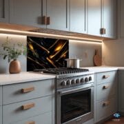 Modern Black and Gold Abstract Glass Backsplash | Luxury Kitchen UV Print Panel | Elegant Wave Design Splashback by UVionArt - Image 5