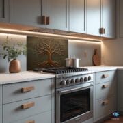 Tree of Life Tempered Glass Backsplash | Bronze Relief-Style Kitchen Wall Panel | UV Printed Rustic Art Decor | Unique Kitchen Art - Image 5