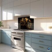 Tempered Glass Kitchen Backsplash – Gold & Black Geometric Chameleon Art – Modern UV Printed Wall Panel – Heat Resistant Stove Decor - Image 7