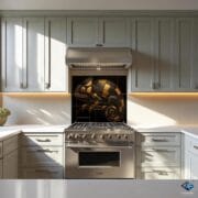 Tempered Glass Kitchen Backsplash – Gold & Black Geometric Chameleon Art – Modern UV Printed Wall Panel – Heat Resistant Stove Decor - Image 8