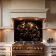 Tempered Glass Kitchen Backsplash – Gold & Black Geometric Chameleon Art – Modern UV Printed Wall Panel – Heat Resistant Stove Decor - Image 9