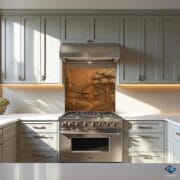 Bronze Cottage Landscape Glass Backsplash – Rustic Countryside UV Printed Panel – Tempered Glass Stove Wall Art - Image 8