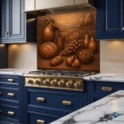 Rustic Kitchen Still Life Backsplash – Bronze Tempered Glass Panel with Bread and Fruit – UV Printed Stove Wall Art - Image 3