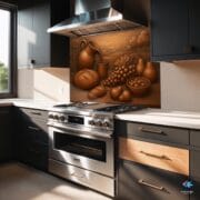 Rustic Kitchen Still Life Backsplash – Bronze Tempered Glass Panel with Bread and Fruit – UV Printed Stove Wall Art - Image 4