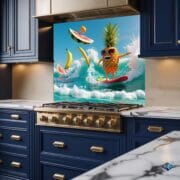 Tropical Fruit Surf Party Kitchen Backsplash | Vibrant Tempered Glass Panel | Fun Summer UV Print Wall Decor - Image 3