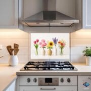 Pastel Vase Flower Panel | Tempered Glass Kitchen Backsplash | UV Printed Spring Floral Decor by UVionArt