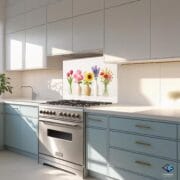 Pastel Vase Flower Panel | Tempered Glass Kitchen Backsplash | UV Printed Spring Floral Decor by UVionArt - Image 7